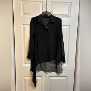 NWT Religion We Live In Black Sheer Tunic Top Blouse Size S/10/38 Asymmetric Arm